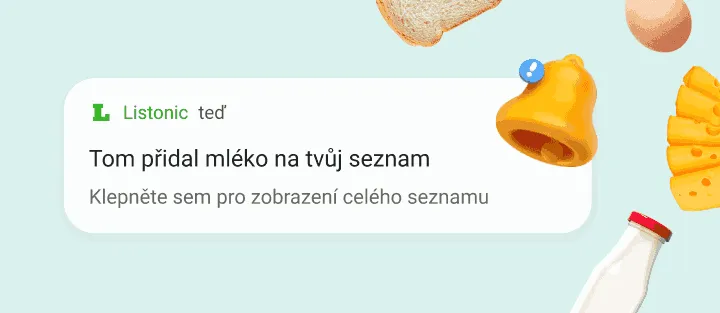 Oznámení v telefonu, že člen domácnosti přidal na seznam mléko