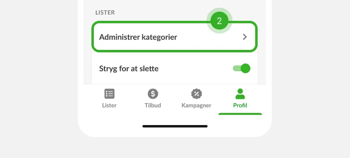 Indstillinger med en række for listevalg markeret som trin to over fanelinjen