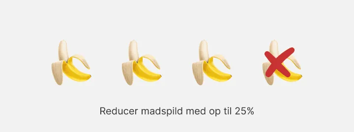 Fire skrællede bananer på række, den sidste krydset ud med rødt