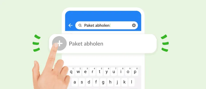 Ein Finger tippt, um die eingegebene Besorgung Paket abholen hinzuzufügen