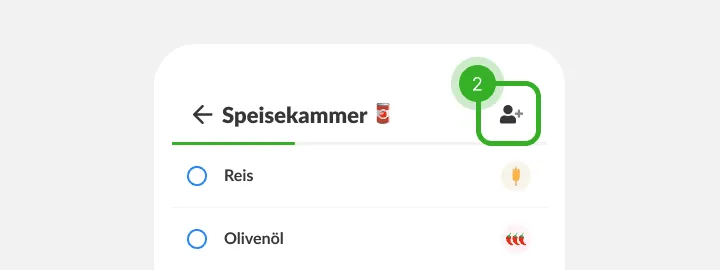 Kopfzeile der Liste Speisekammer, oben das Symbol Person hinzufügen markiert