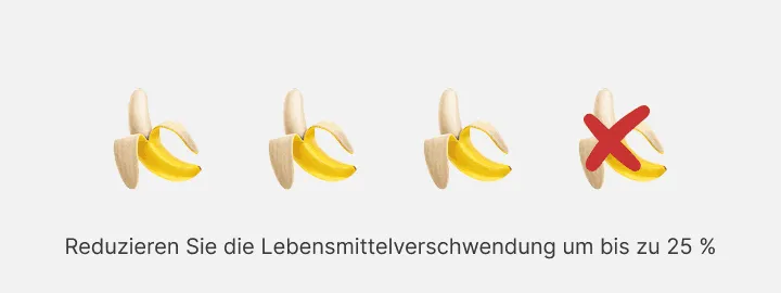 Vier geschälte Bananen in einer Reihe, die letzte rot durchgestrichen