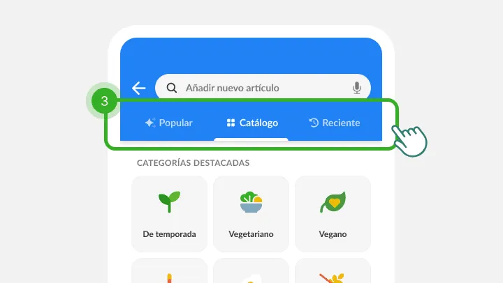 Búsqueda de artículos con sus tres pestañas como paso 3, sobre las categorías