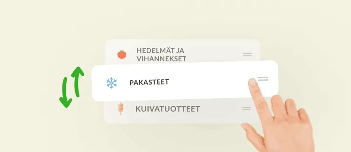 Sormi siirtää Pakasteet-luokkaa hedelmien ja kuivatuotteiden välissä