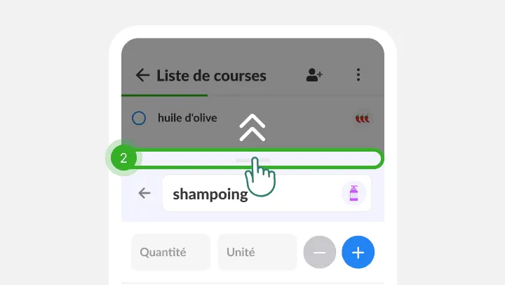Un doigt fait glisser vers le haut le panneau du shampooing sur la liste