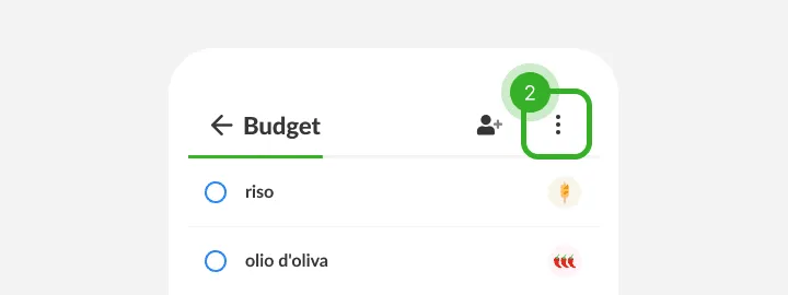 Intestazione della lista con il pulsante menu a tre puntini evidenziato