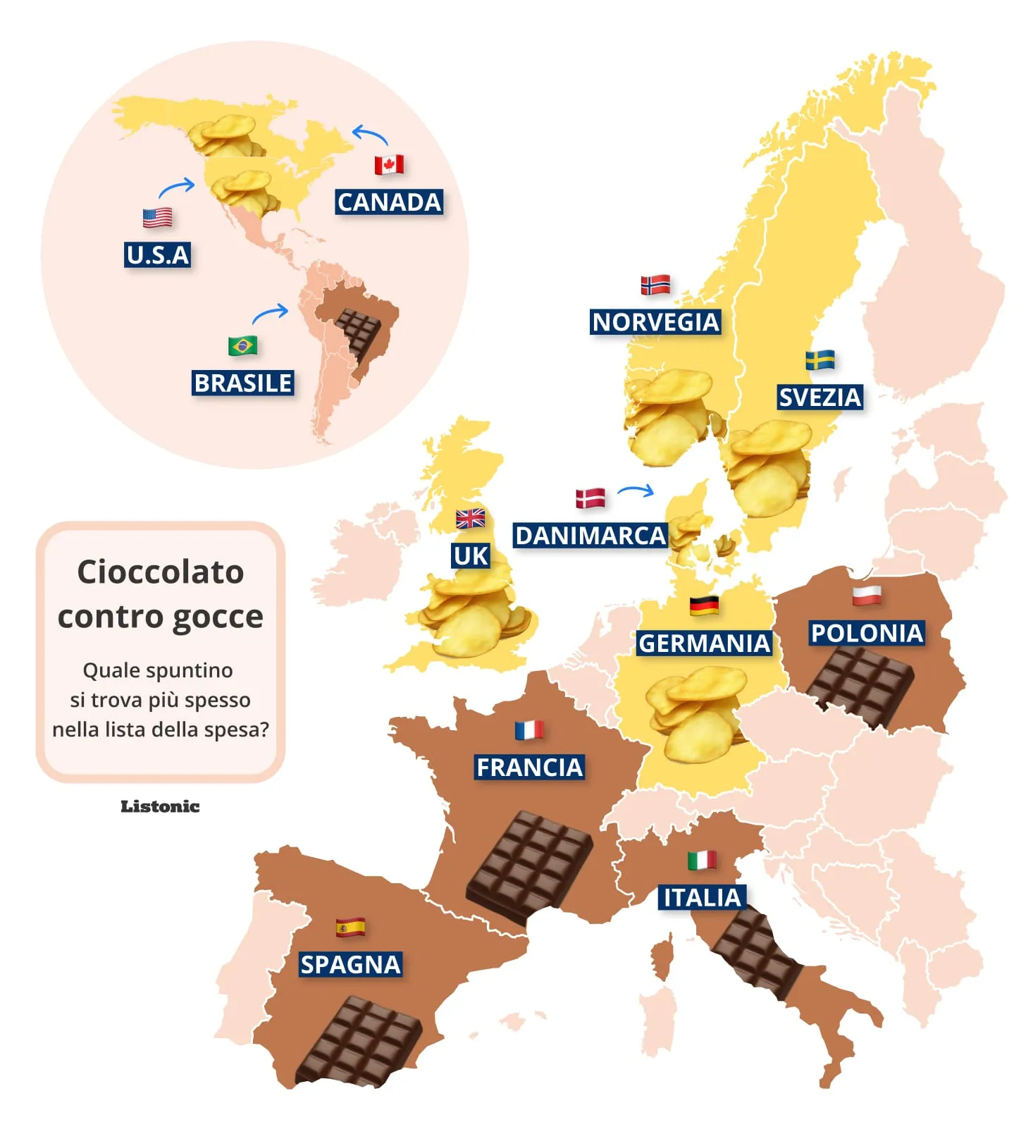 Mappa: in Italia nelle liste prevale il cioccolato, in Germania le patatine