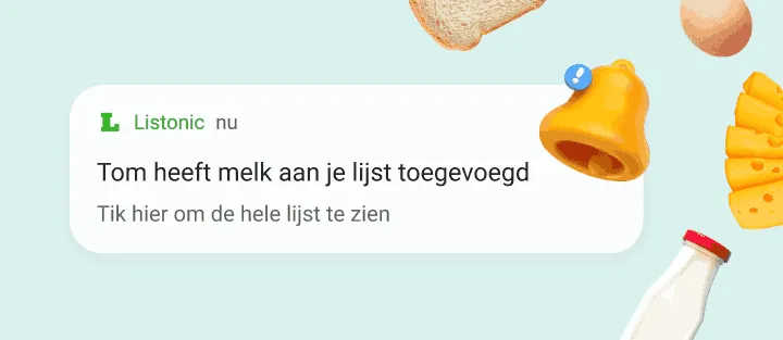 Melding op de telefoon dat een huisgenoot melk aan de lijst heeft toegevoegd