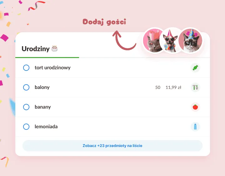Lista Urodziny: tort, balony i lemoniada, a goście to zwierzaki w czapeczkach