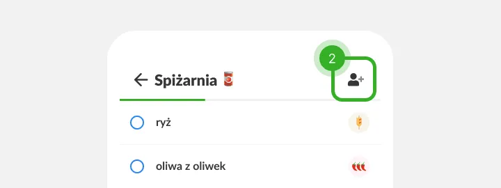 Nagłówek listy Spiżarnia z wyróżnioną ikoną dodawania osoby w górnym rogu