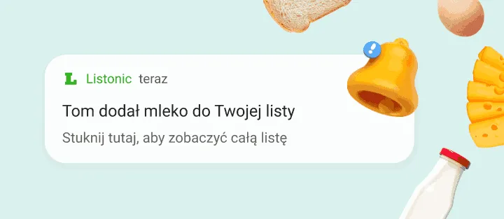 Powiadomienie w telefonie, że domownik dodał mleko do listy