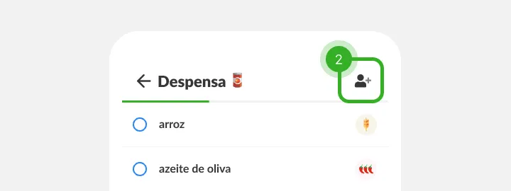 Cabeçalho da lista Despensa com o ícone de adicionar pessoa em destaque no canto