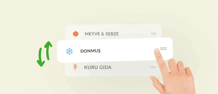 Parmak, Donmuş kategorisini meyve ve kuru gıda arasında sürükleyerek taşıyor