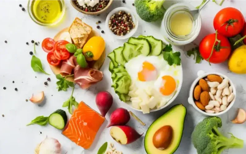 Overhead shot of small bowls of dishes for the keto vegetarian meal plan