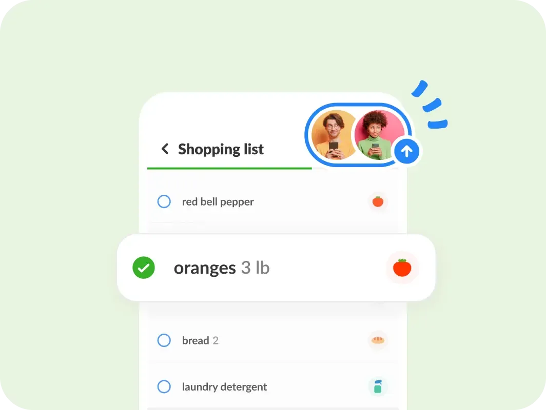 Two people adding to one shared grocery list from their own phones