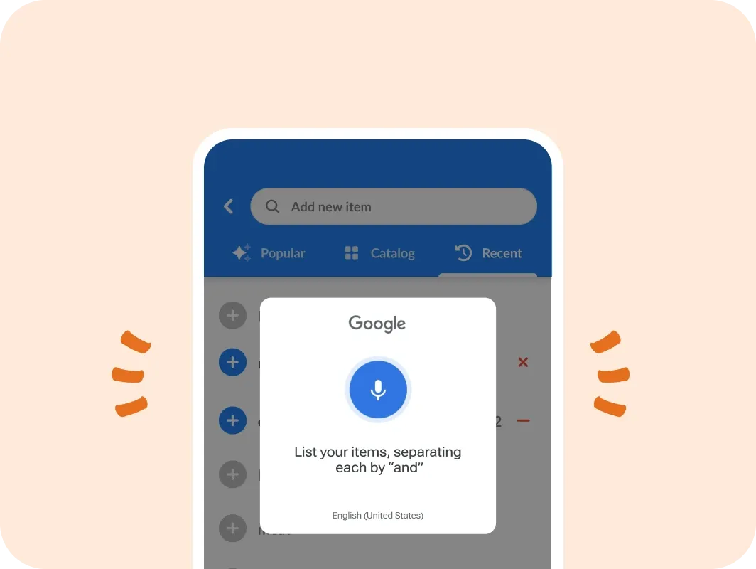 Adding items to the list by voice