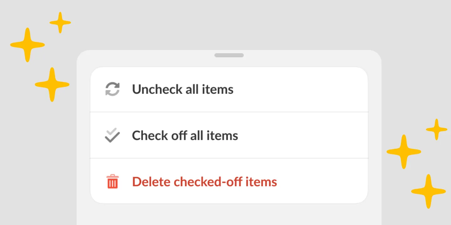 Een Listonic-lijst met geselecteerde items en het menu met bulkacties open