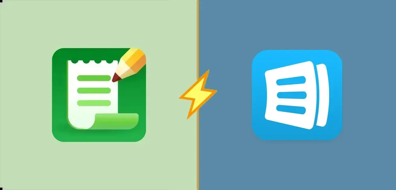 Iconos de Listonic y AnyList uno al lado del otro, separados por un rayo