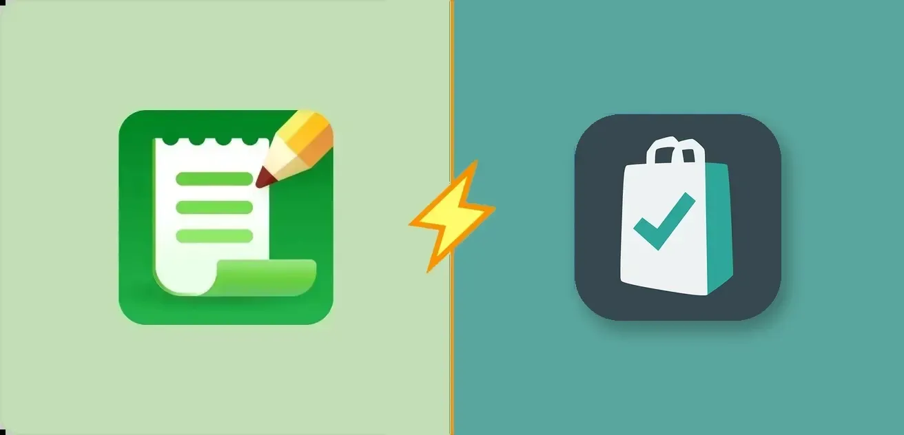 Iconos de Listonic y Bring! uno al lado del otro, separados por un rayo