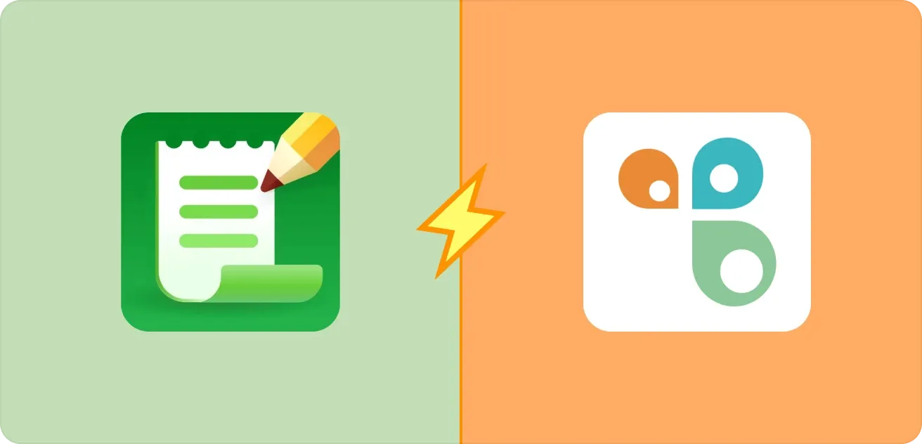 Iconos de Listonic y Cozi uno al lado del otro, separados por un rayo