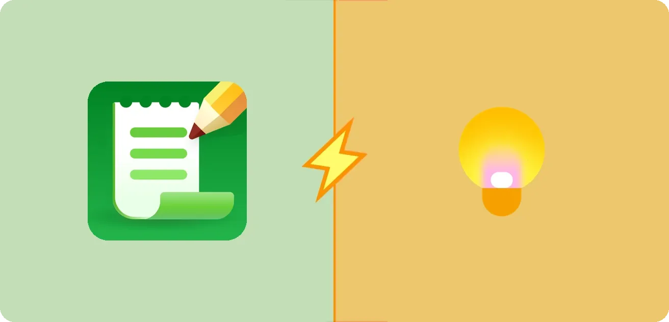 Iconos de Listonic y Google Keep uno al lado del otro, separados por un rayo