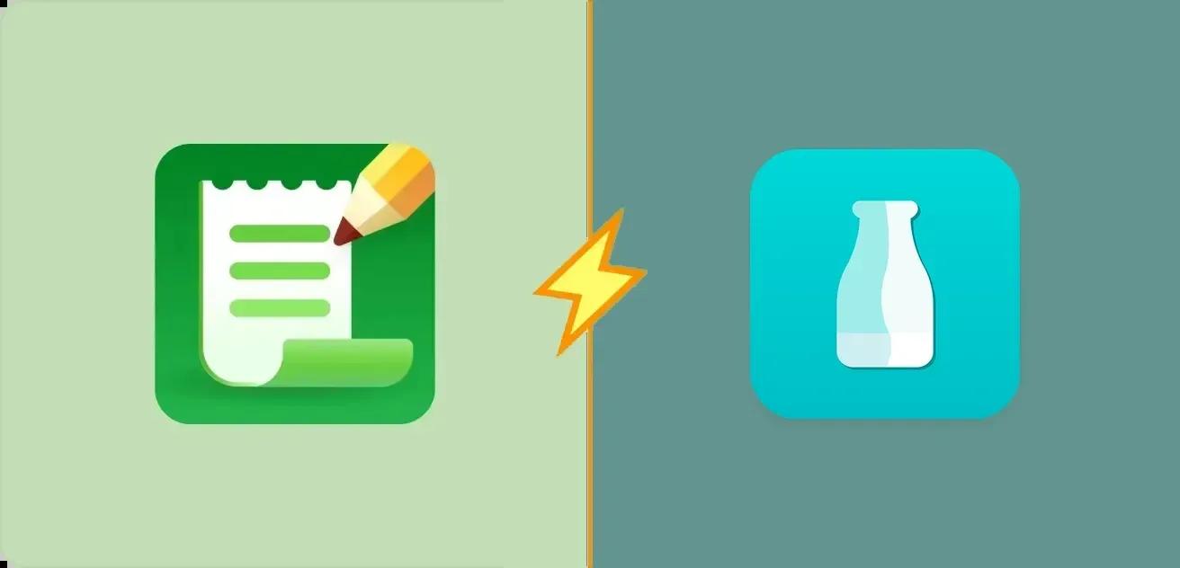 Iconos de Listonic y Out of Milk uno al lado del otro, separados por un rayo