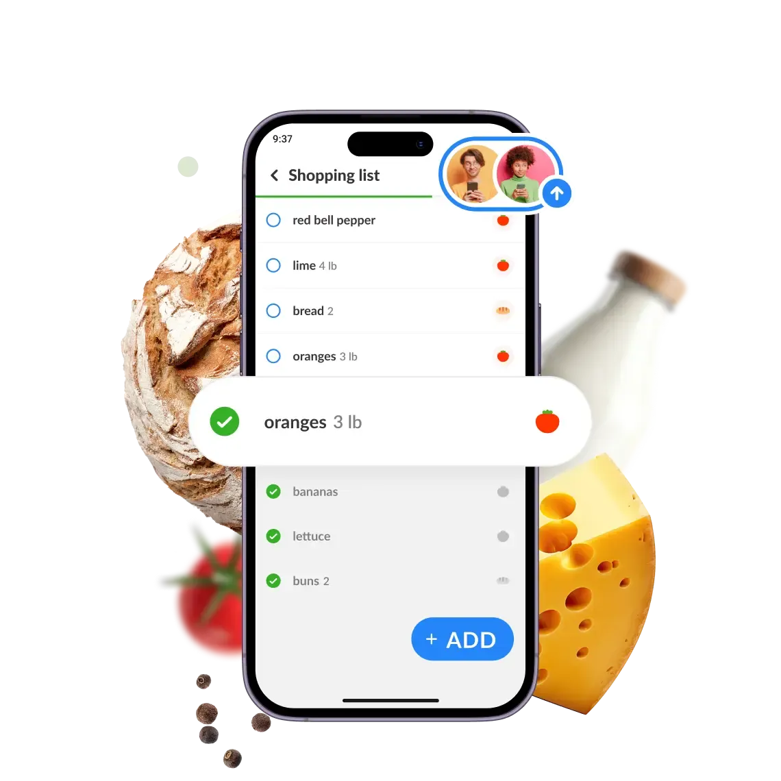 Приложение Listonic с общим списком покупок среди продуктов