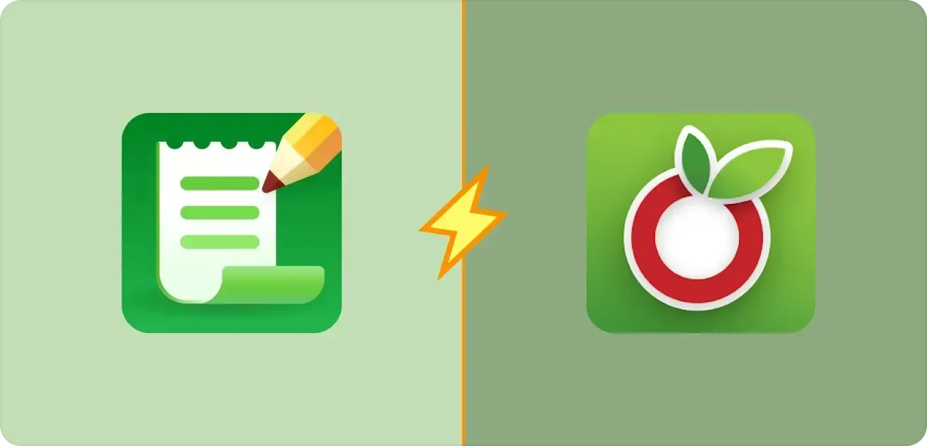 Iconos de Listonic y OurGroceries uno al lado del otro, separados por un rayo