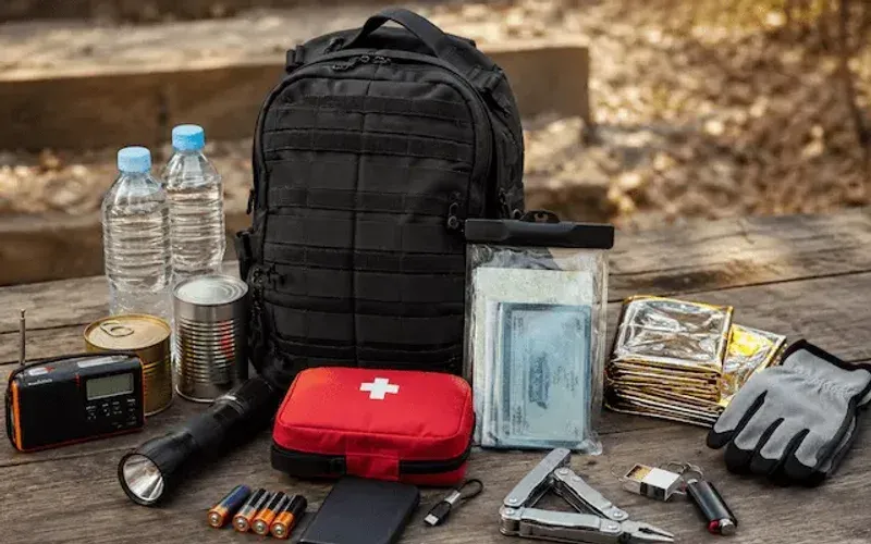 A photo illustrating an emergency evacuation backpack