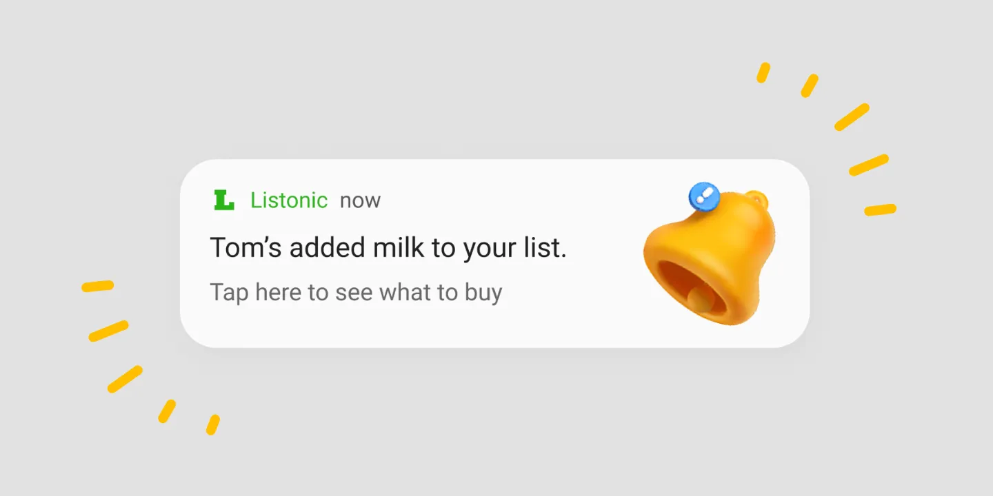 Een Listonic-melding dat iemand melk aan je lijst heeft toegevoegd