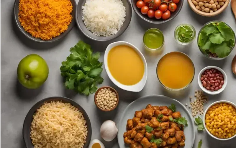 Small bowls of ingredients and dishes for the high-protein Indian meal plan