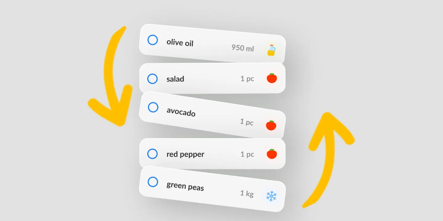 Items op een Listonic-lijst die met de hand in eigen volgorde worden gesleept