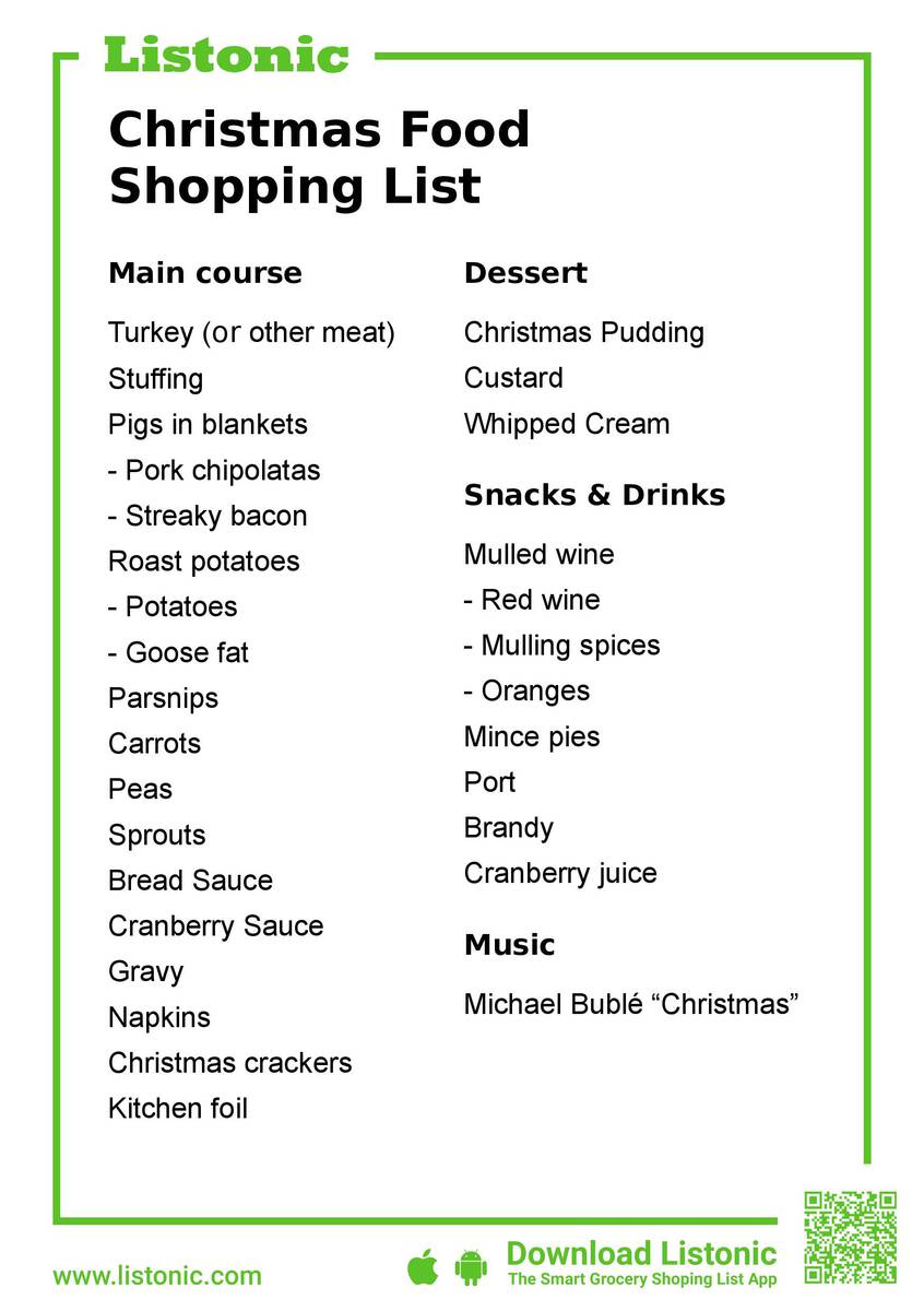 Christmas Food Shopping List To Make Your Xmas Xcellent Listonic