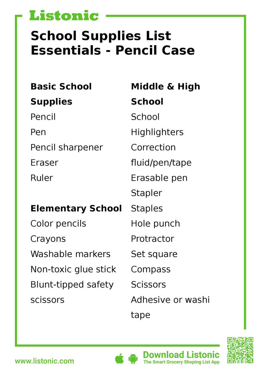 school supplies list