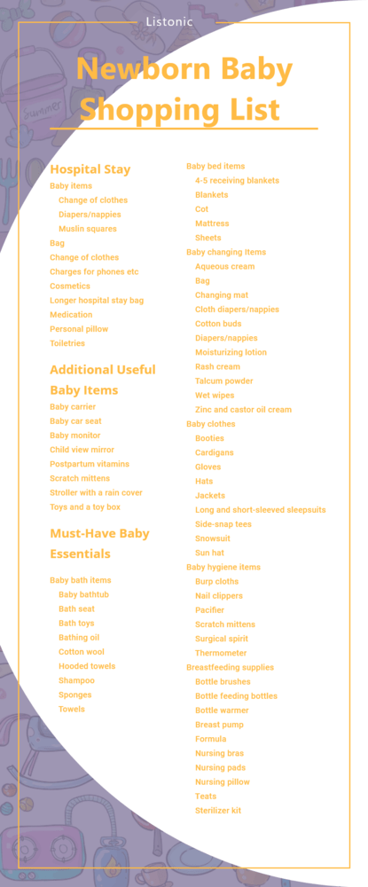 newborn baby shopping list - template