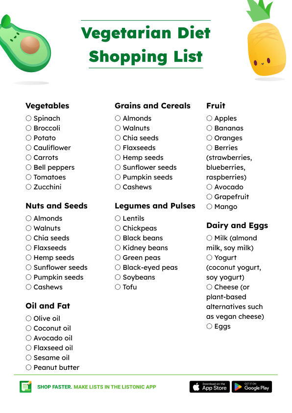 Vegetarian Diet Shopping List