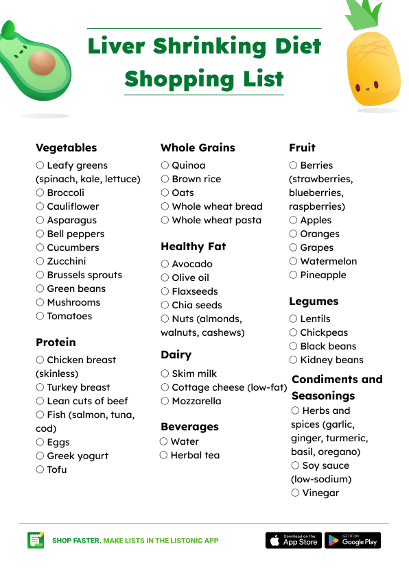 Liver Shrinking Diet Shopping List