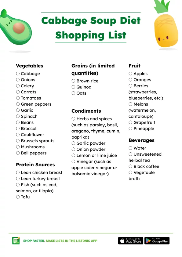 Shopping List for a Cabbage Soup Diet